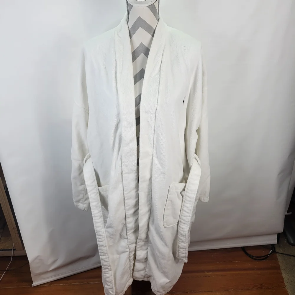 Polo Ralph Lauren Heavy Weight Terry Velour Robe Unisex White Belt One Size